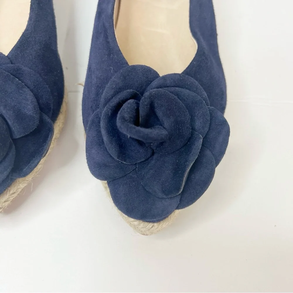 NWOB Gaimo Isbel Suede Espidrille Ballerina with Rose in Ultramarine Navy